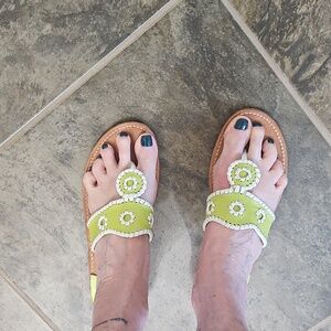 Jack Rogers Lime Green Leather Slide Sandals